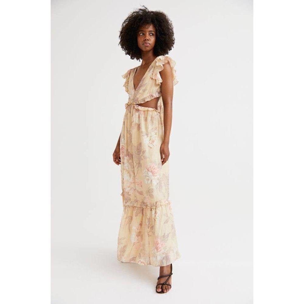 H&M Cut Out Dress Frills Pastel Floral Print - Picture 5 of 12
